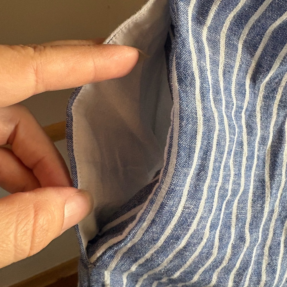 Madewell blue White one shoulder striped mini dress linen cotton blend sz L - Picture 13 of 14